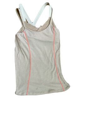 lululemon athletica Striped Beige and White Tank with Coral Piping